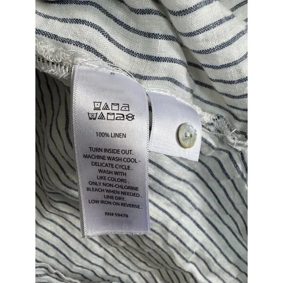 Artisan NY Womens 100% Linen Tunic Top White Blue Striped Coastal Cover Up Small - Picture 7 of 7